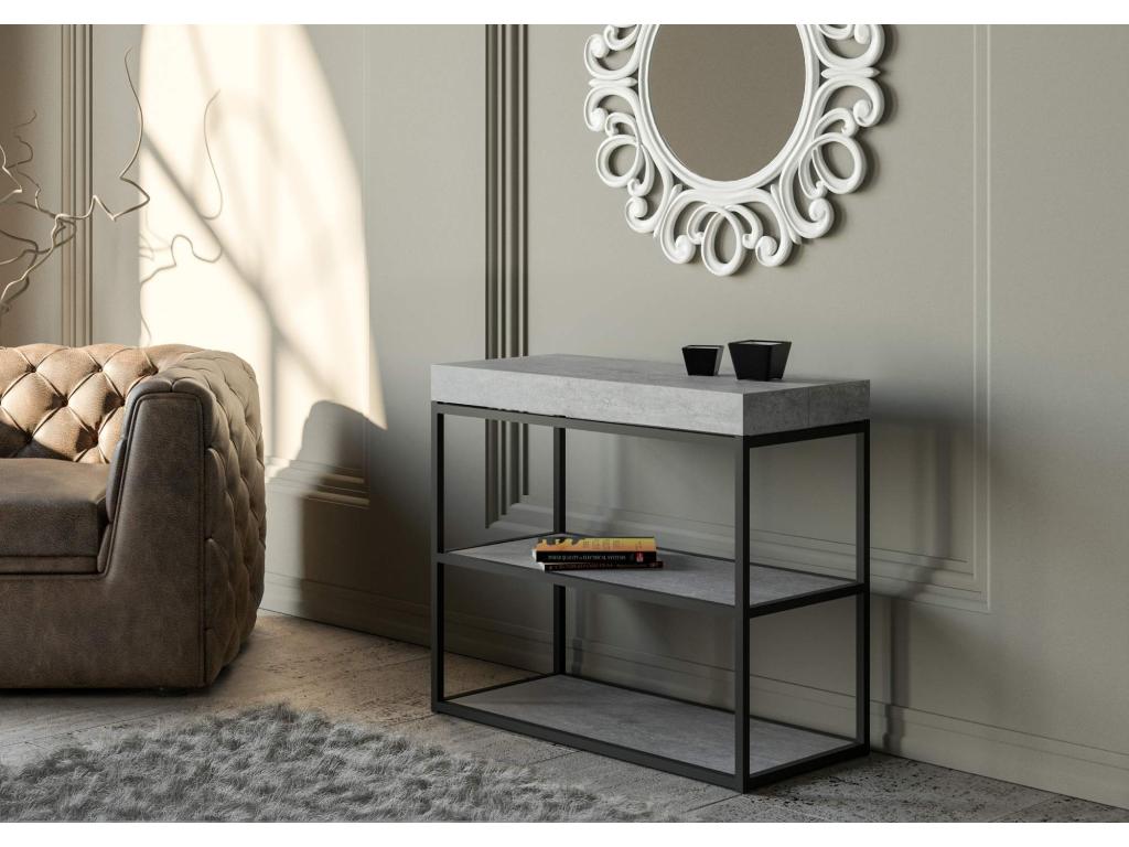 Consolle allungabile 90x40/300 cm Mobenze Grigio Béton quadro Antracite VLFT02684