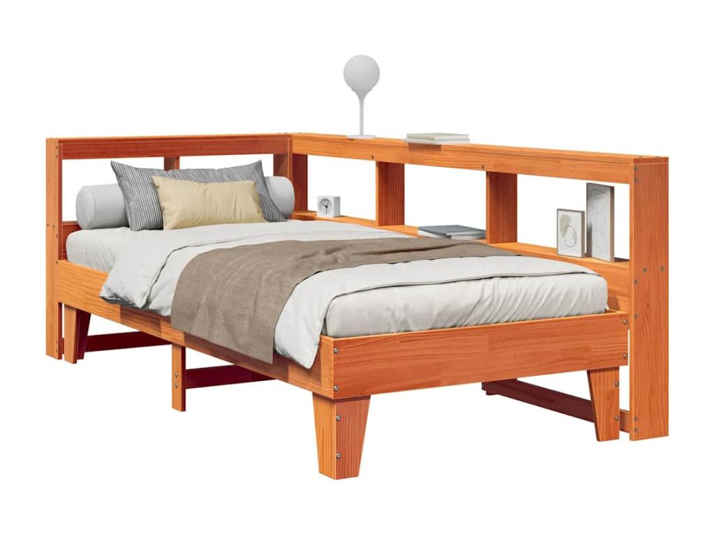 Lit bibliothèque sans Materasso cire marron 75x190 cm pin massif WODY63656