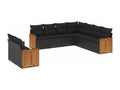 Set da giardino 9 pezzi con cuscini in resina intrecciata nera YRQG66732