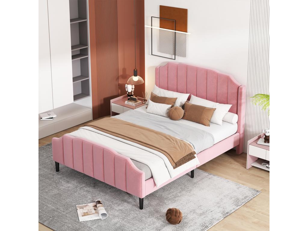 Lit double capitonné 140x200 cm - lit Mobenze 2 posti Struttura letto en Mobenze Sommier à Mobenze inclus - Rosa LLLH73134