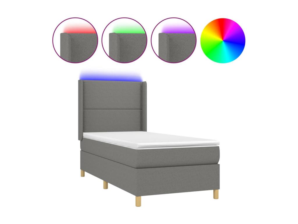 Sommier tapissier con materasso et LED Grigio foncé 80x200cm Tissu MJDM47710