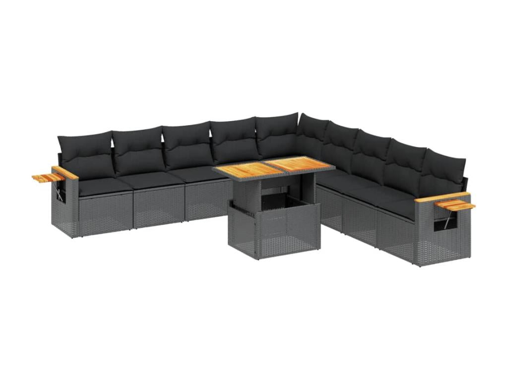 Set da giardino 11 pezzi con cuscini in resina intrecciata nera ZJJY48569