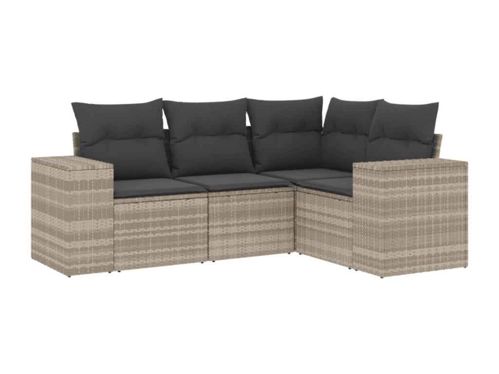 Set da giardino 4 pezzi con cuscini grigio chiaro in resina intrecciata TBJH07198