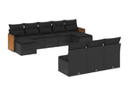 Set da giardino 10 pezzi con cuscini in resina intrecciata nera KXYT38029