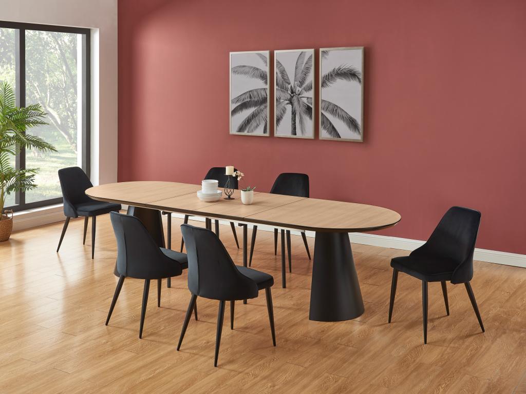 Tavolo da pranzo allungabile per 8-14 persone in MDF e metallo - Naturale chiaro e Nero - Luxameub LLXC56929