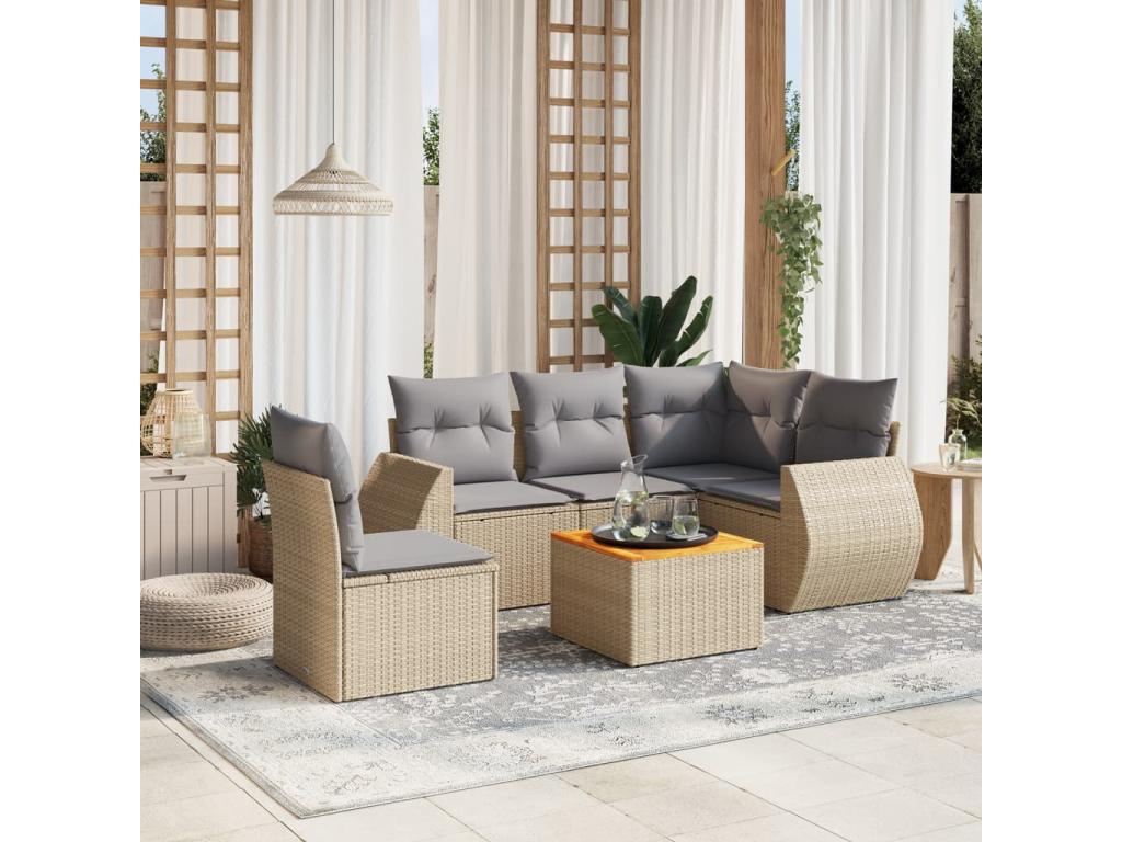 Set da giardino con cuscini 6 pezzi in resina intrecciata beige DEXZ11473