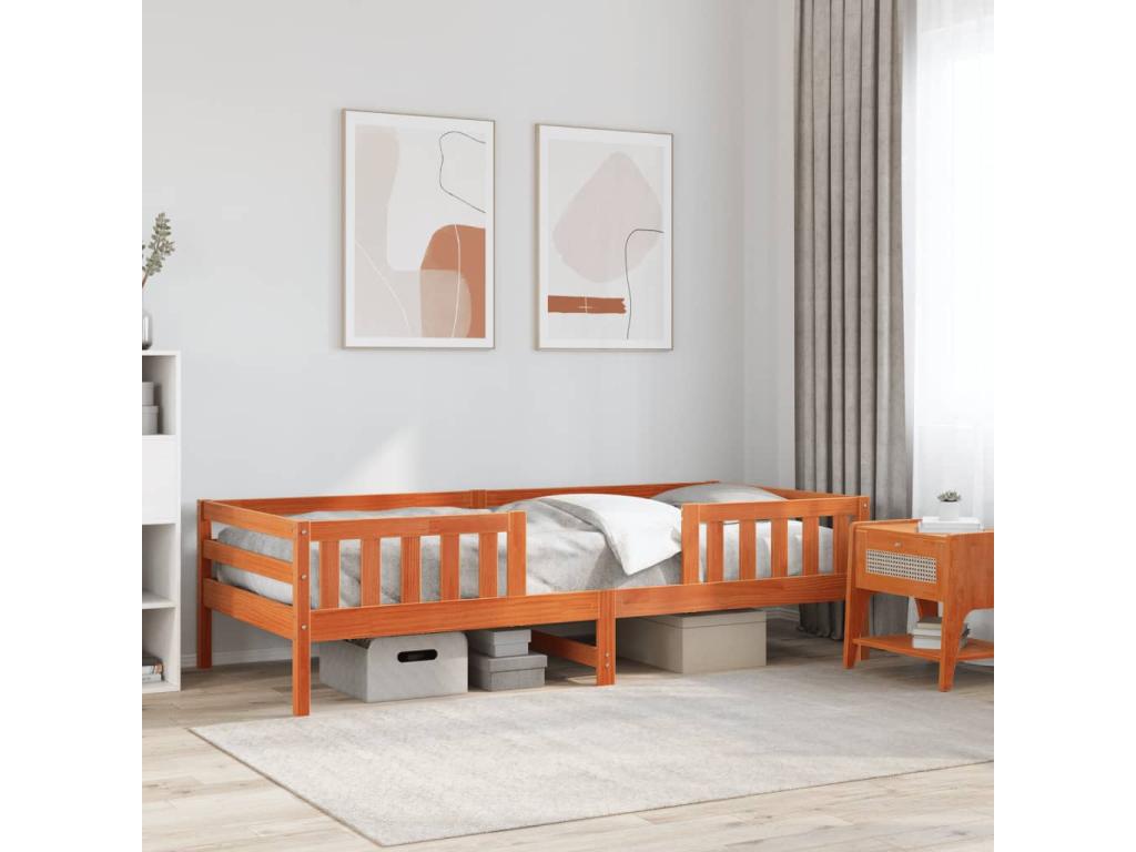 Bed frame cire marron 100x200 cm Mobenze de pin massif DLPP27088