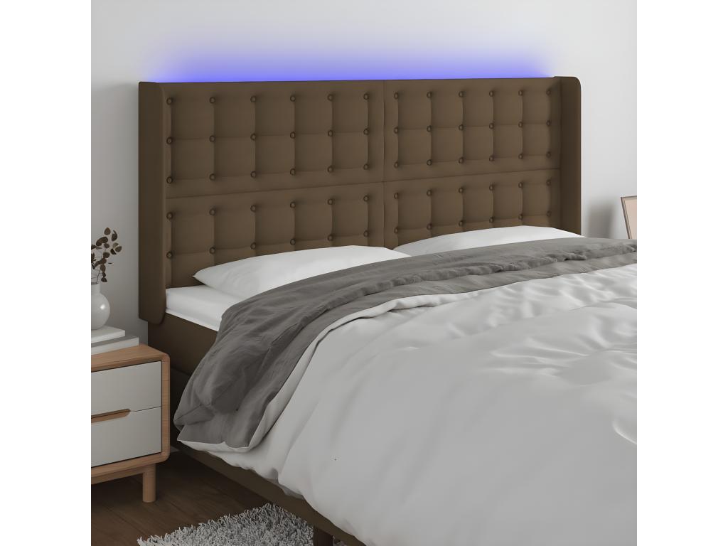 Testiera letto LED Marrone foncé 183x16x118/128 cm Tessuto DJPV88425