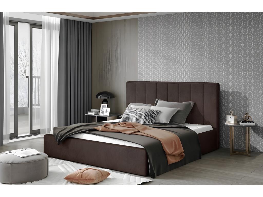 Letto matrimoniale illuminato in tessuto di qualità Mobenze chocolat 140x200 NYYA58749