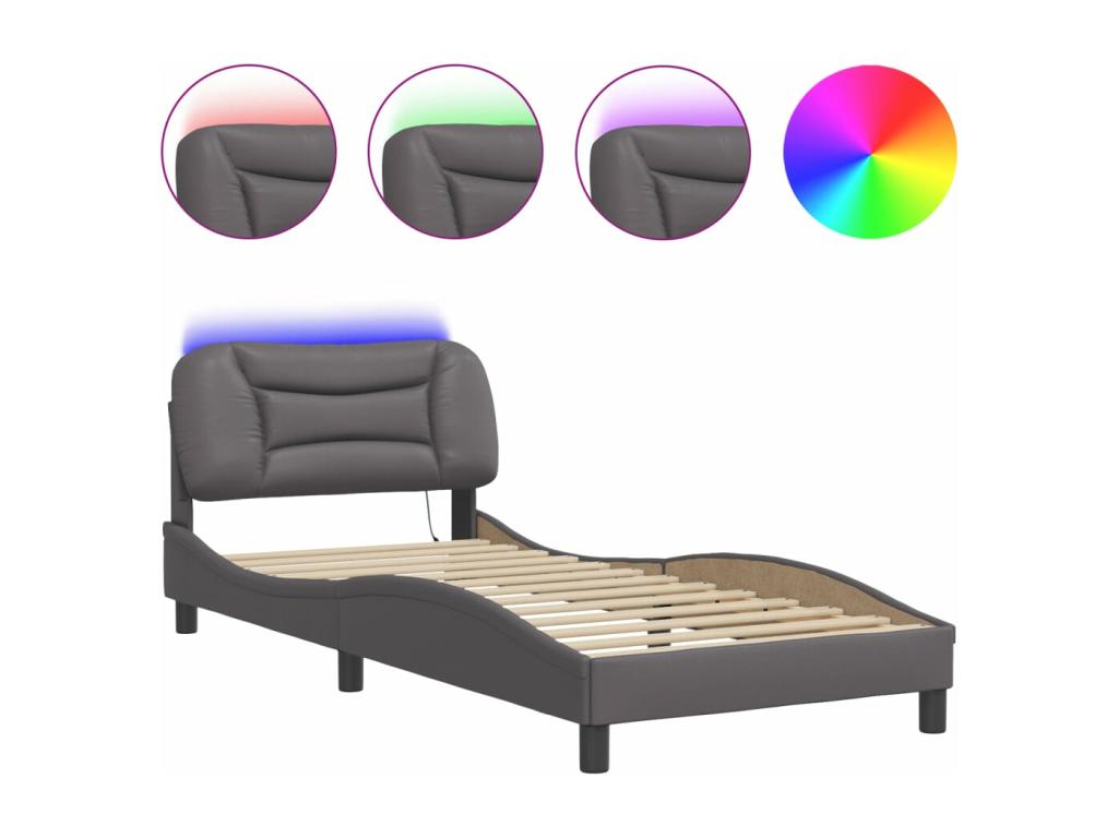 Struttura letto con LED senza materasso grigio 90x190 cm BIHJ90733