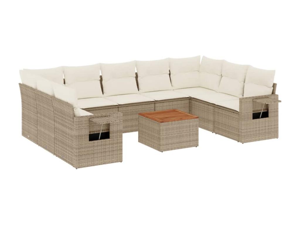 Set da giardino con cuscini 10 pezzi in resina intrecciata beige NPMV40375