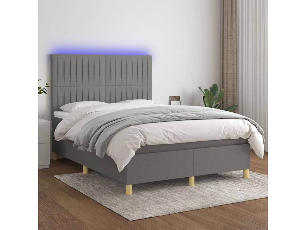 Sommier tapissier e materasso et LED Grey foncé 140x190 cm tessuto WOJH95367
