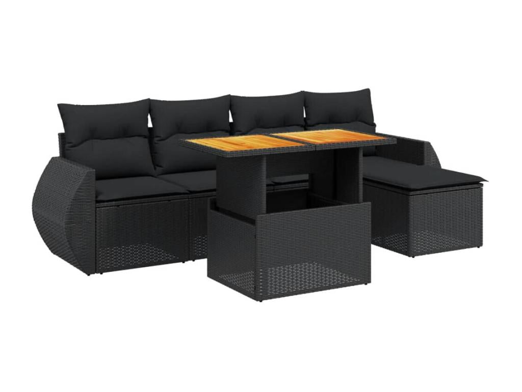 Set da giardino 6 pezzi con cuscini in resina intrecciata nera AYTR58674