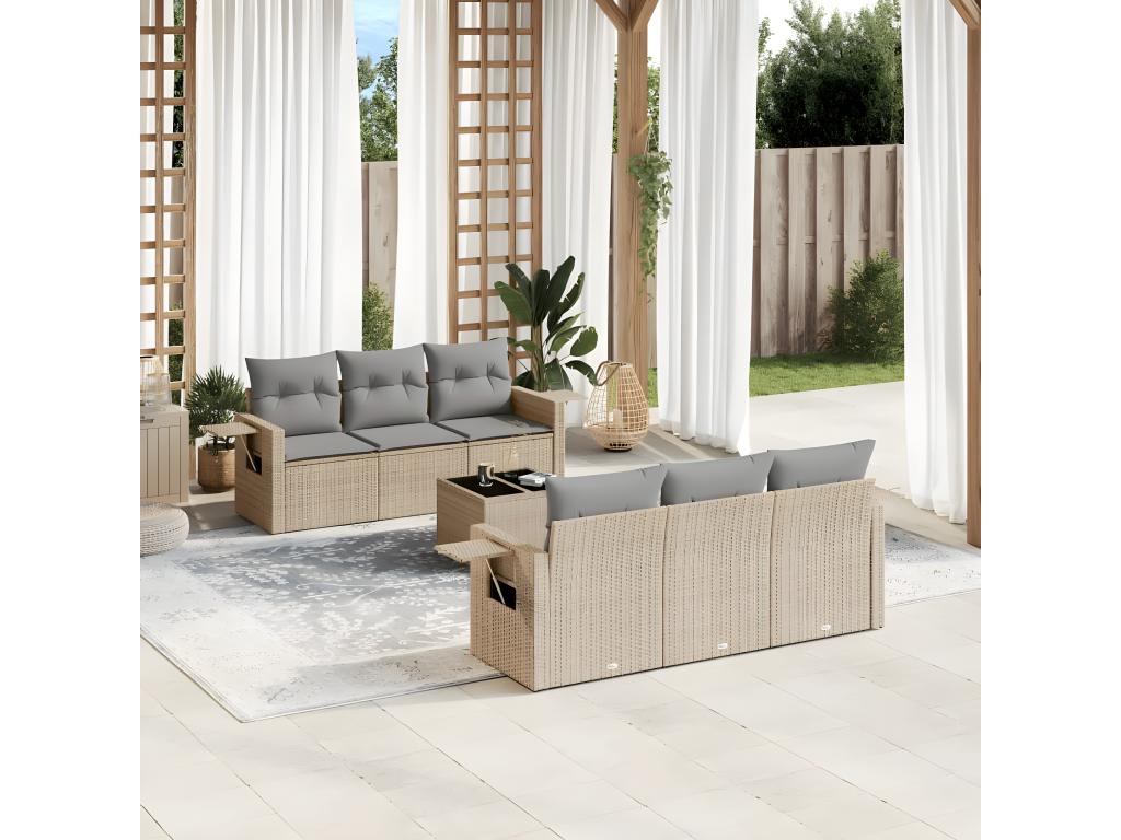 Set da giardino con cuscini 7 pezzi in resina intrecciata beige JWJQ21379