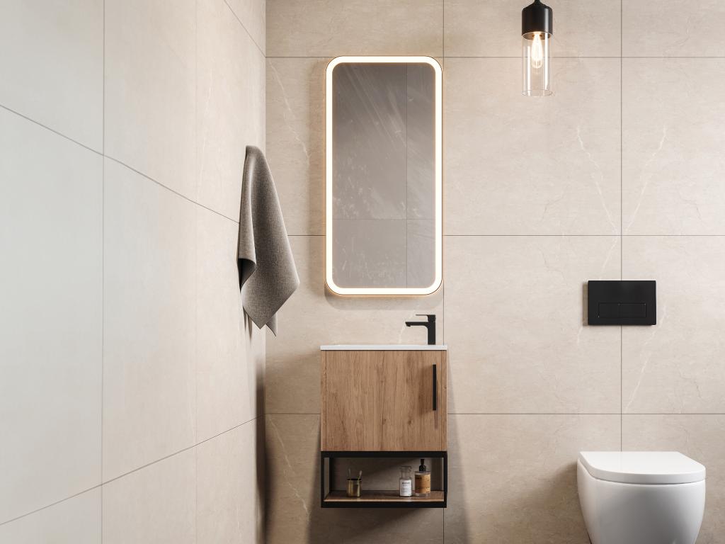 Meuble lave-main suspendu con nicchia - 40 cm - Coloris naturel clair - Mobenze VFHC28060