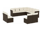 Set da giardino con cuscini e 11 pezzi in resina intrecciata marrone OBYM81908