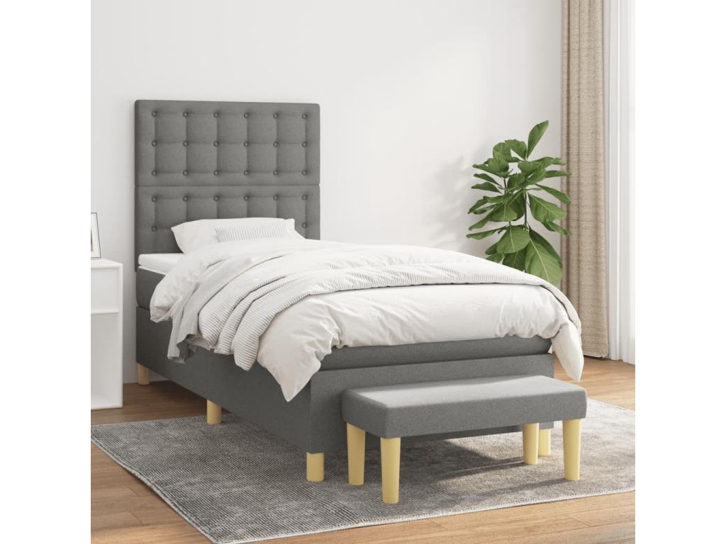 Lit à sommier tapissier et Materasso Grigio foncé 90x190 cm Tessuto AEZJ24239