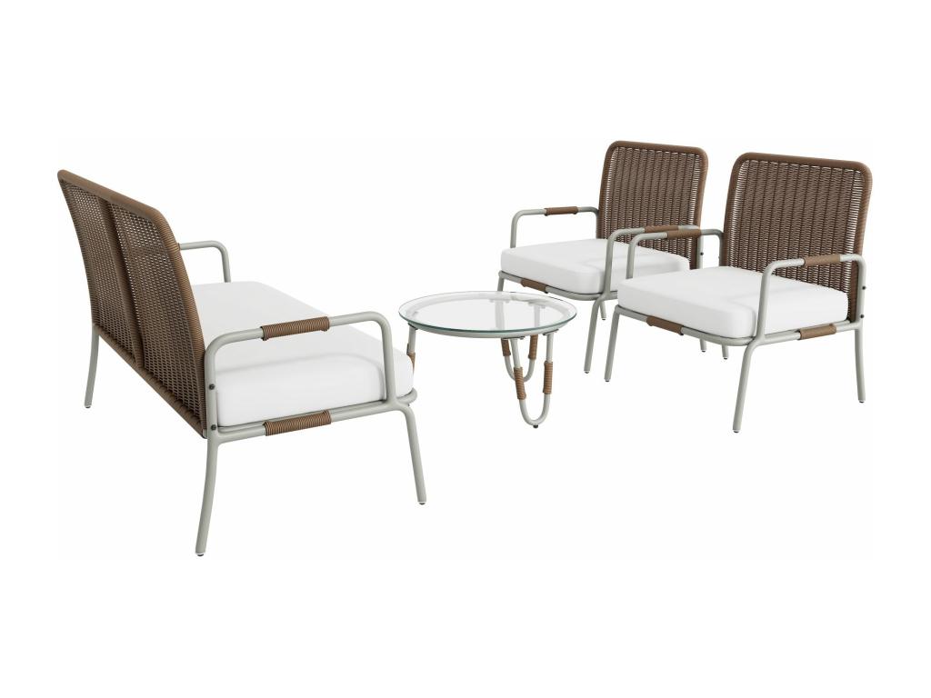 Set da giardino in poliestere - 4 posti - 1 tavolo, 2 sedie e 1 tavolo basso - Marrone RVTD99092