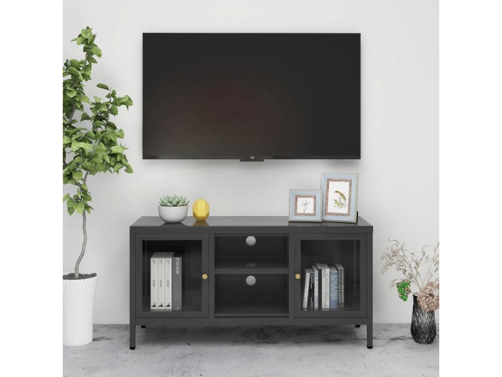 Mobile TV Antracite 105x35x52 cm Acciaio e vetro TOMZ33703