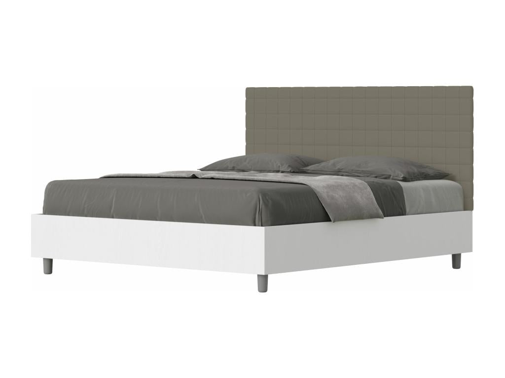 Letto contenitore 160x200 struttura frêne bianco Testiera similicuir cappuccino Burmy YXJL98881