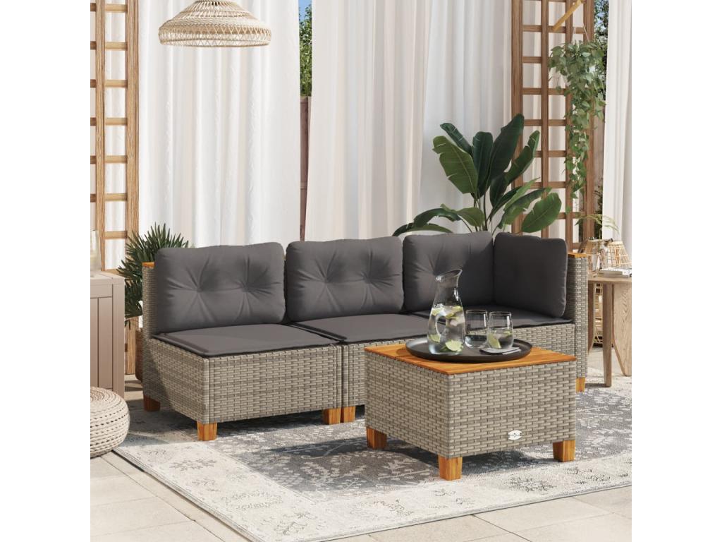 Divano da giardino con cuscini 3 posti in resina intrecciata grigia AHHP09846