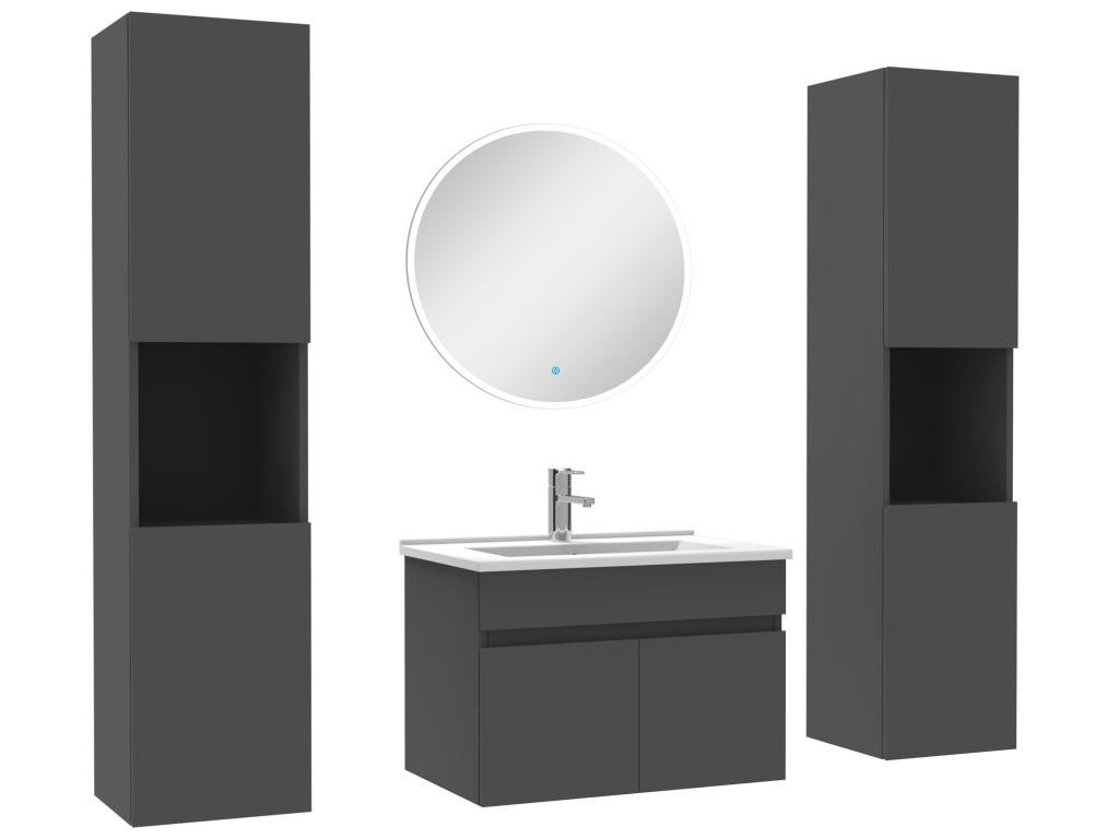 Ensemble meubles Salle de Bain simple vasque 60cm colonnex2 et specchio rotondo Antracite BDDN20963