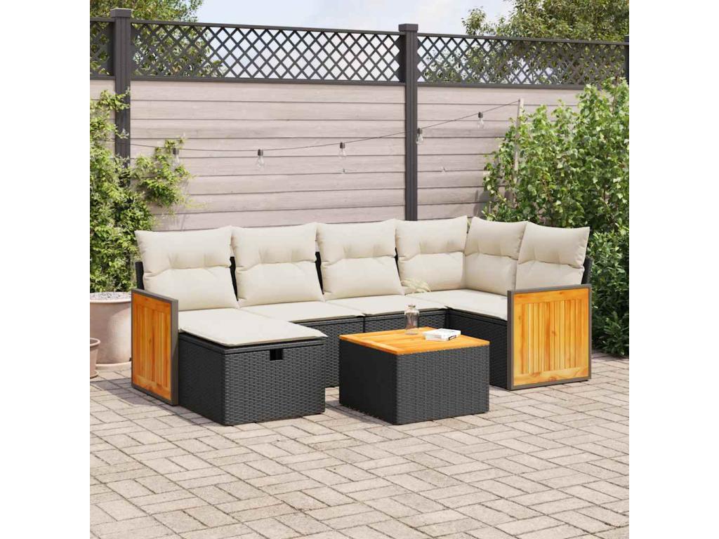 Set da giardino 7 pezzi con cuscini in resina intrecciata nera GBIA37206