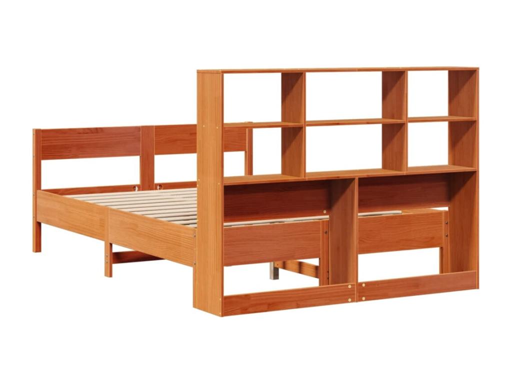 Lit bibliothèque sans Materasso cire marron 120x200 cm pin massif FQEV25465