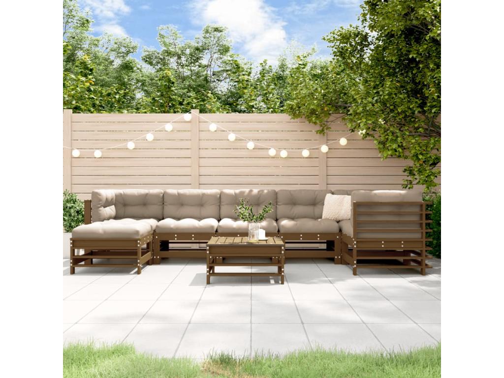 Set salotto da giardino 8 pezzi con coussins marrone miele massiccio Mobenze FBWK91735