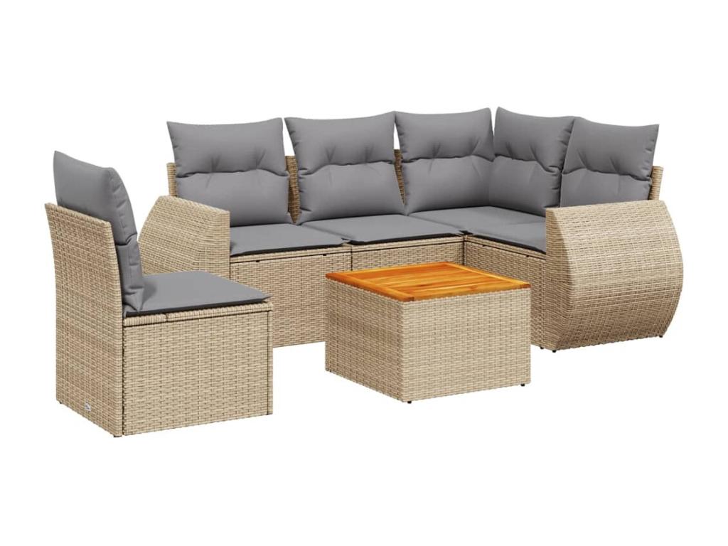Set da giardino con cuscini 6 pezzi in resina intrecciata beige DEXZ11473