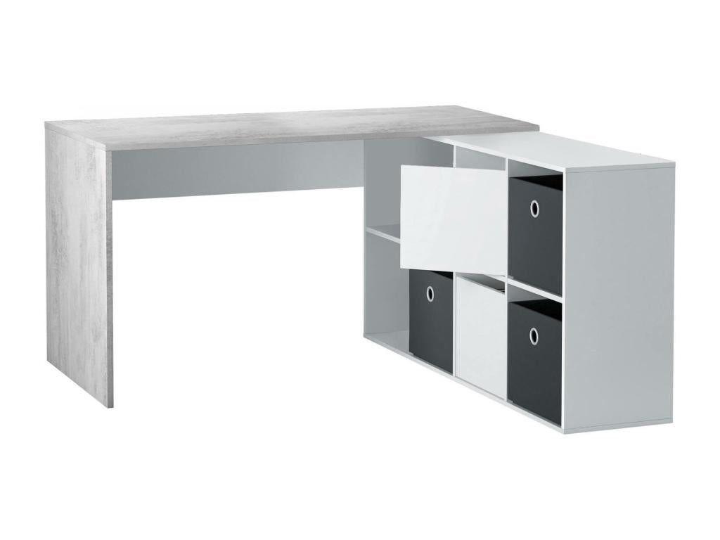 Bureau Mobenze Bureau multiposizione reversibile multifunzione Tavolo da studio o ufficio per PC con ripiano 136x139h74 cm Bianco e Cimento JOER84546