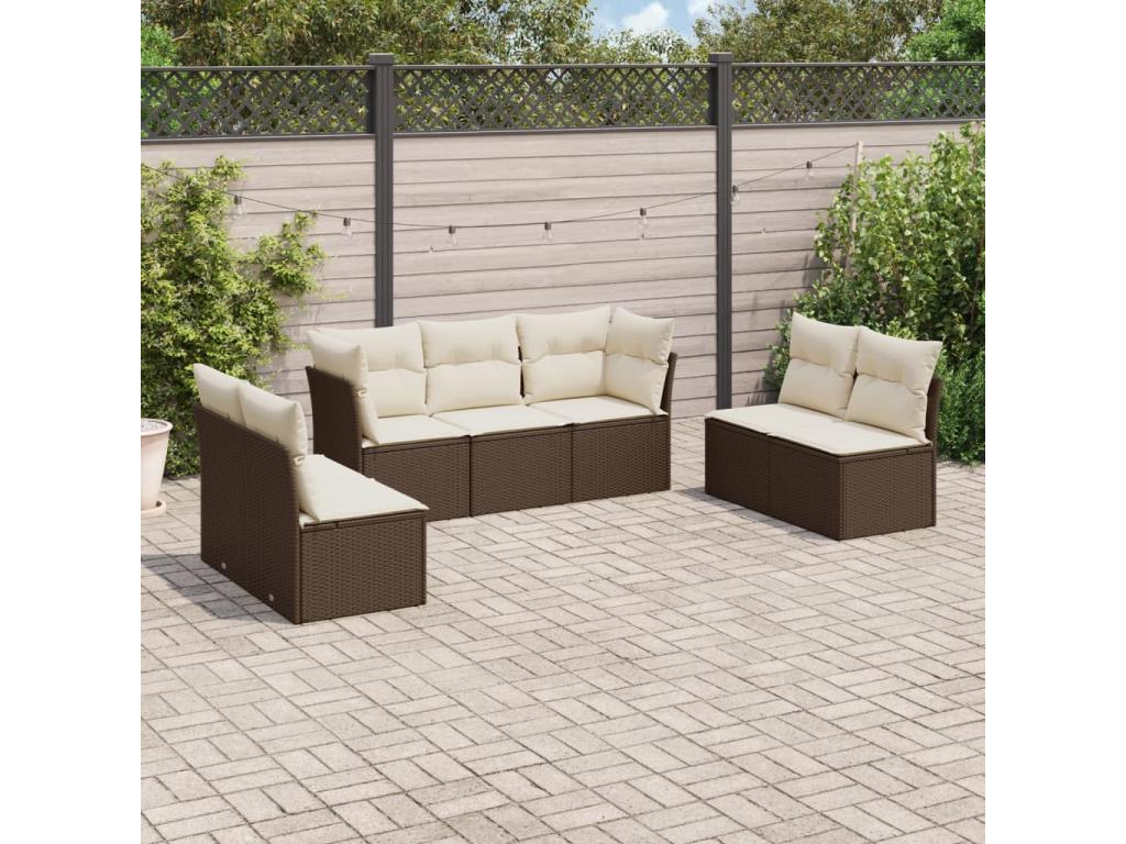 Set da giardino con cuscini 7 pezzi in resina intrecciata color marrone WIIC86615