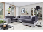 Divano convertibile panoramique simili cuir nero con coffre de rangement Luxameub 320cm-Coffre de rangement à droite JRVI47832