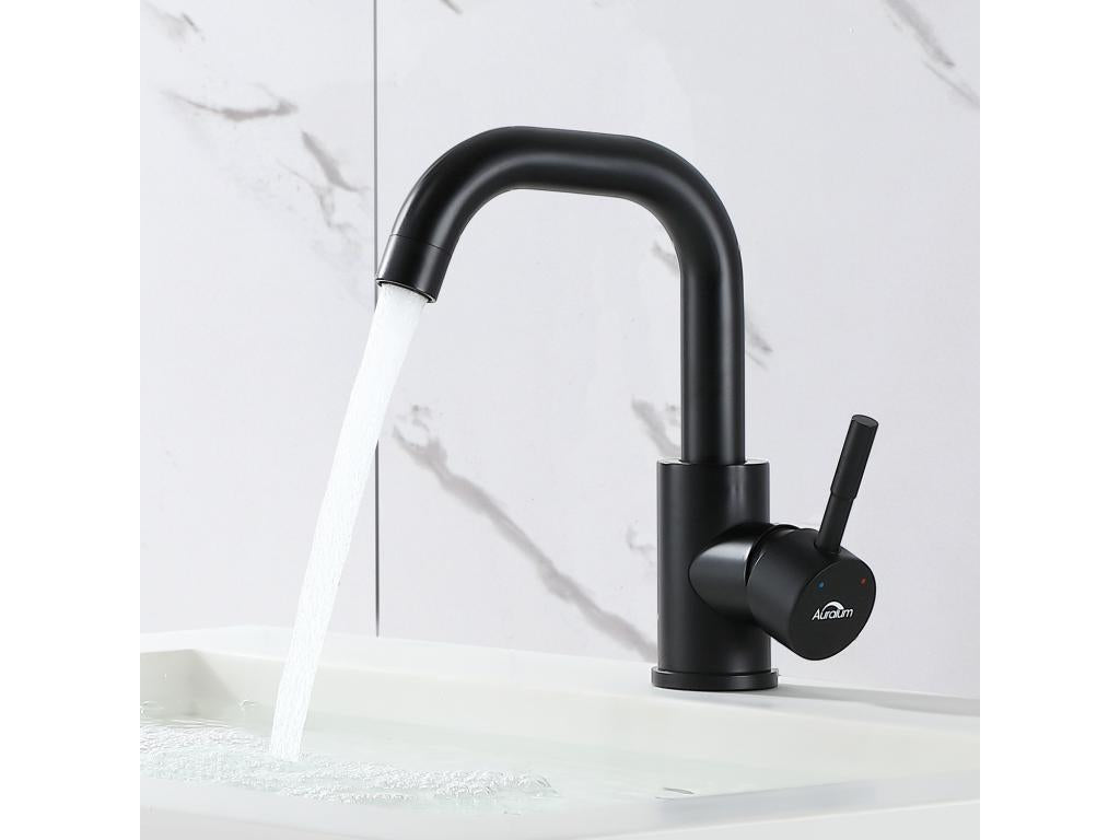 Mobenze Max Robinet Lavabo Nero con Barboteur Démotable Rotation à 360 Mitigeur Salle Bain en Laiton Haut de 250mm EU Modèle HSEF08241