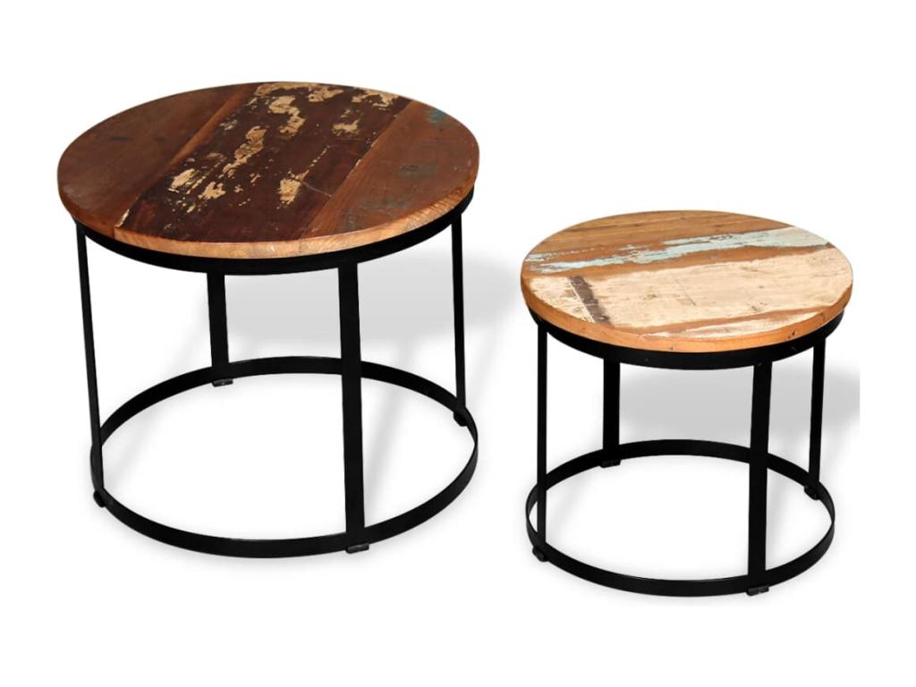 Tavolo basso 2 pz Mobenze récupéré massiccio Rond 40 cm / 50 cm PXNQ21737